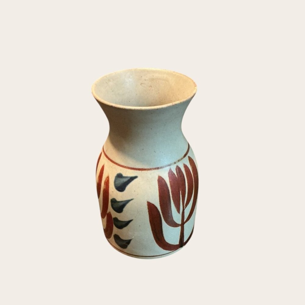 Vintage Hakahashi Japan Stoneware Vase With Hand-Painted Floral Design Bud Vase - Picture 3 of 5